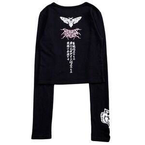 Darc Sport Moth Kanji LS Baby Tee Wolves Forever Graphic Long Sleeve XS Black